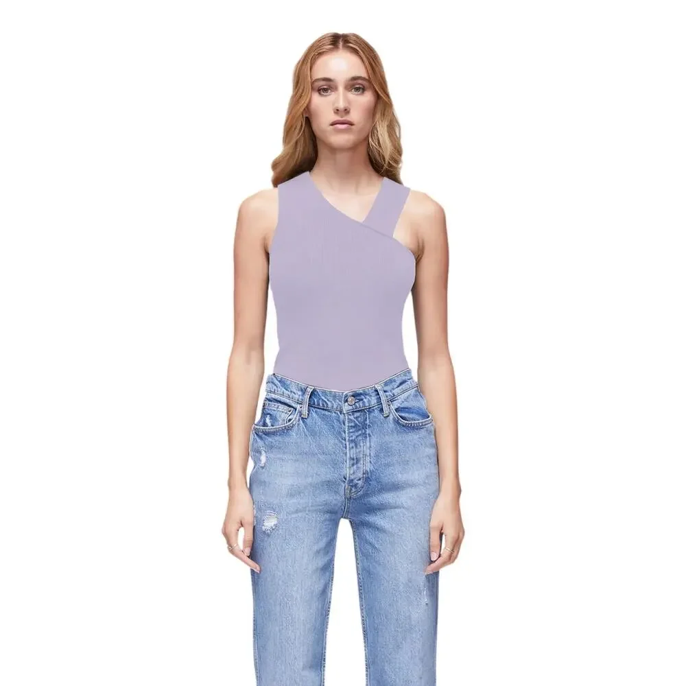 DSTLD Asymmetrical Ribbed Knit Tank Top Lilac Purple Lavender Women’s Medium - Picture 3 of 13